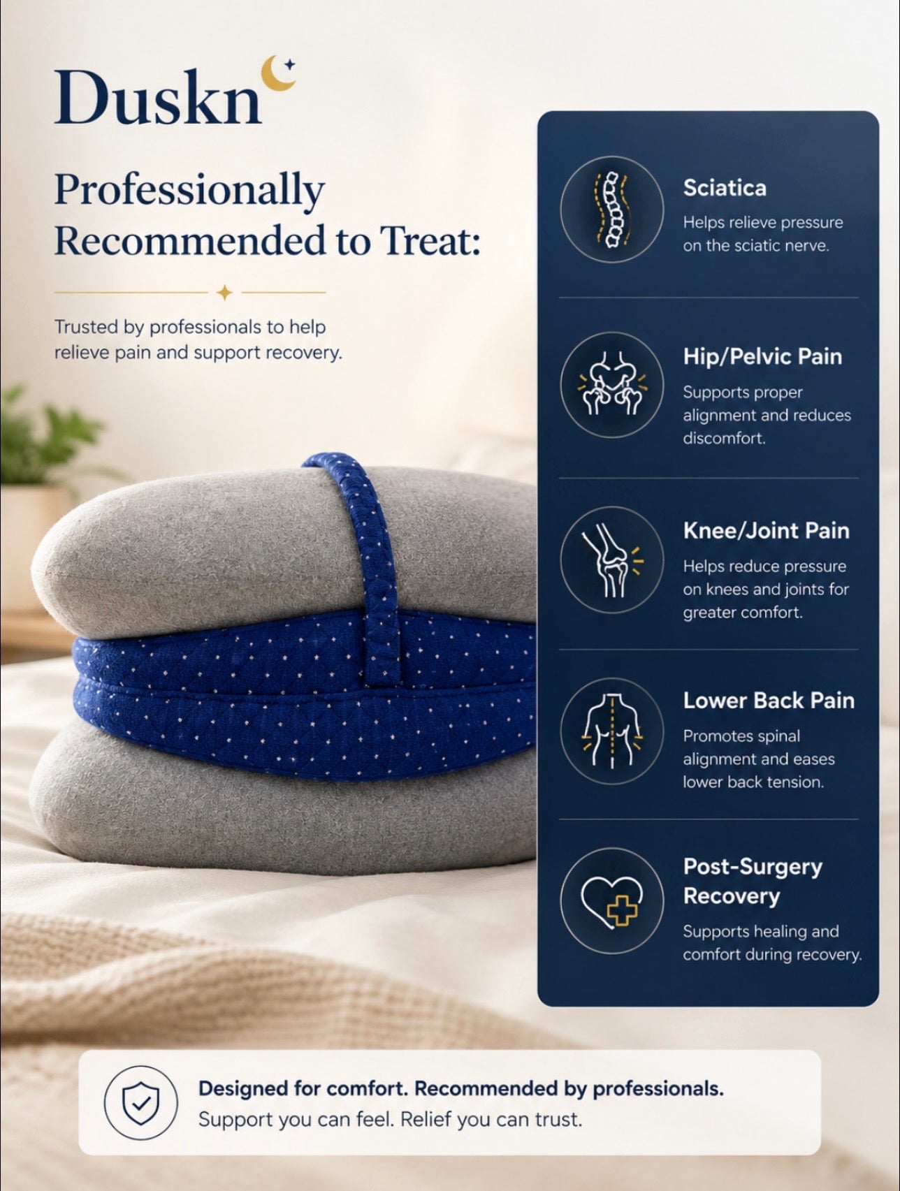 Duskn™ Orthopedic Memory Foam Leg Pillow For Hip, Back & Sciatica Relief