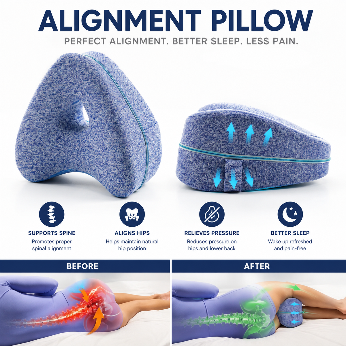 Duskn™ Orthopedic Memory Foam Leg Pillow For Hip, Back & Sciatica Relief