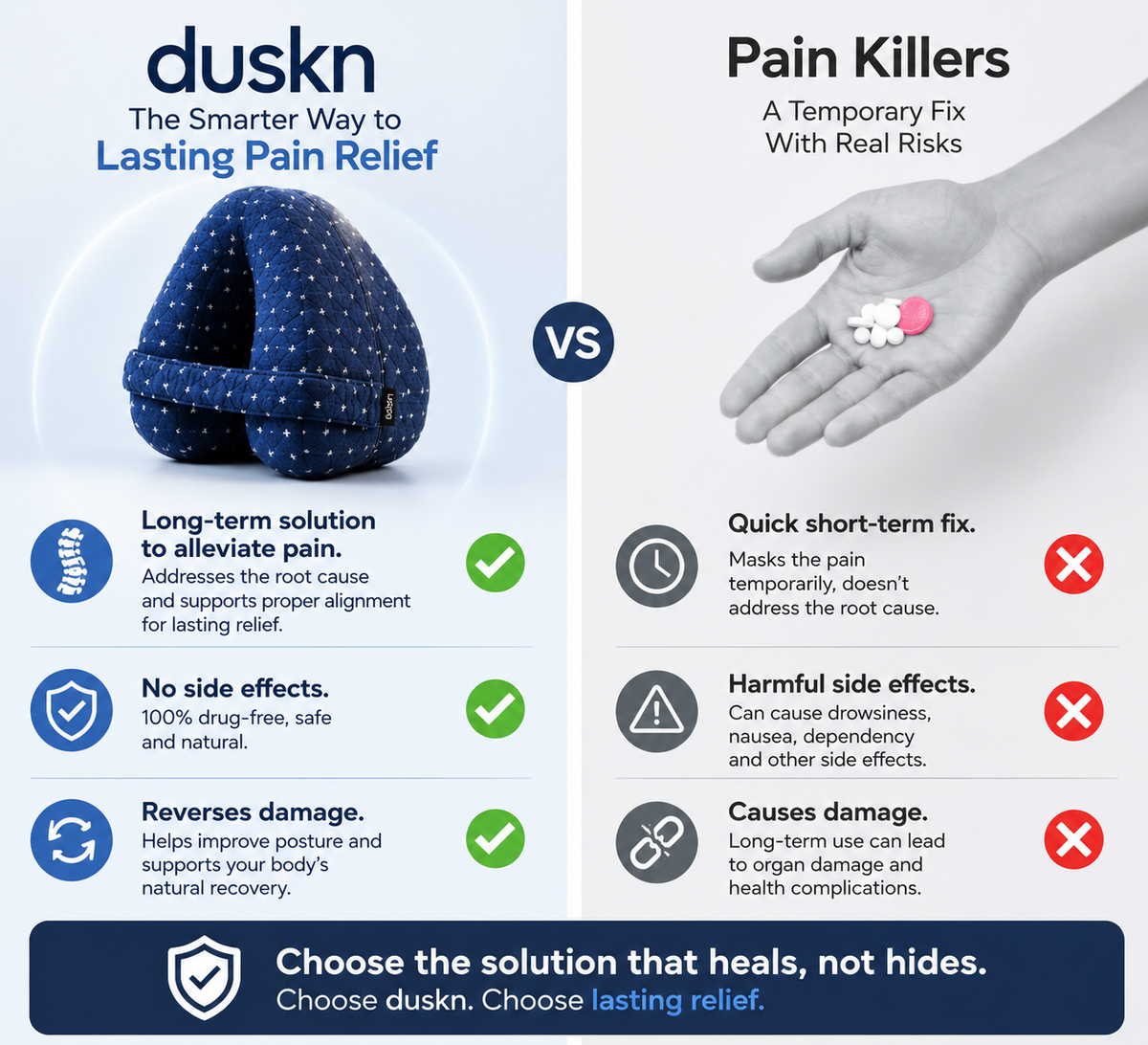 Duskn™ Orthopedic Memory Foam Leg Pillow For Hip, Back & Sciatica Relief