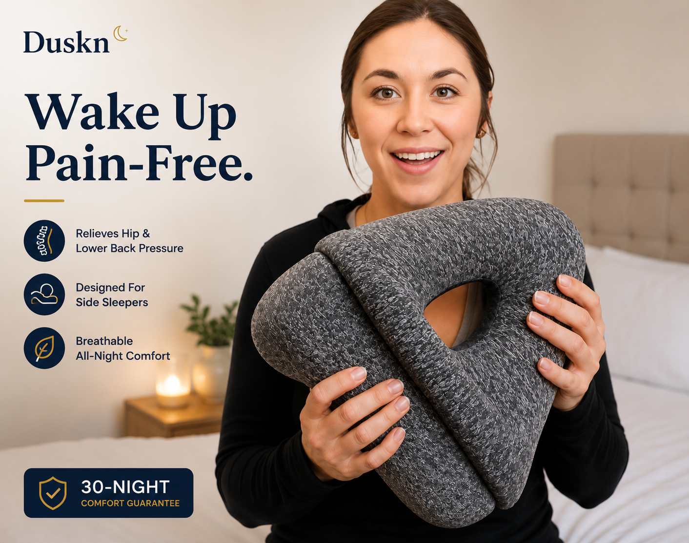 Duskn™ Orthopedic Memory Foam Leg Pillow For Hip, Back & Sciatica Relief